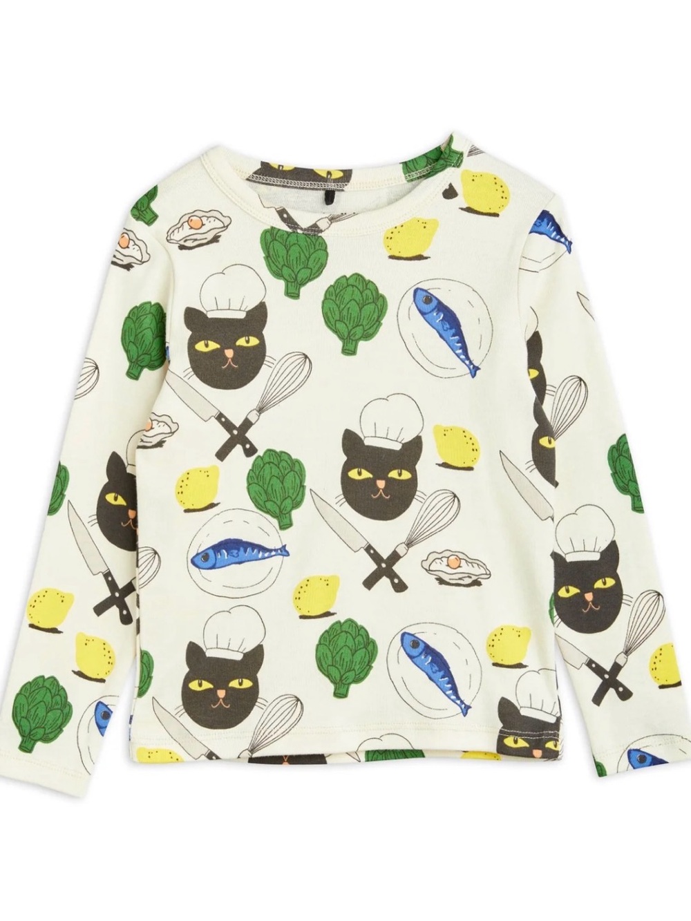 NWT MINI RODINI Chef Cat AOP LS TEE - Black and Yellow - 104/110